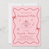 Invitation Whimsical Pink Red Wavy Frame Engagement (Devant)