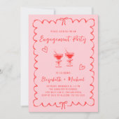 Invitation Whimsical Pink Red Wavy Frame Engagement (Devant)