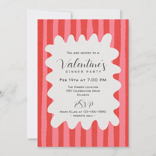 Invitation Whimsical Pink Red Wavy Frame Valentines Dinner (Devant)