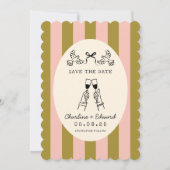 Invitation Whimsical Pink Striped Scribble Save the Date  (Devant)