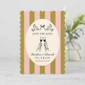 Invitation Whimsical Pink Striped Scribble Save the Date  (Debout devant)