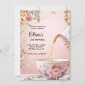 Invitation Whimsical Pink Tea Party Floral Birthday  (Devant)