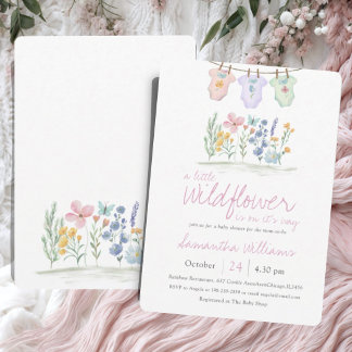 Invitation Whimsical Pink Watercolor Wildflower Baby Shower 