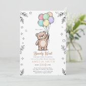 Invitation Whimsical Pink Yellow Teddy bear baby shower (Debout devant)