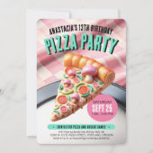 Invitation Whimsical Pizza Champagne Rose Anniversaire (Devant)