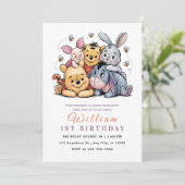 Invitation Whimsical Pooh & Friends Birthday (Debout devant)