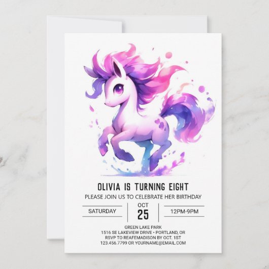 Invitation Whimsical Printable Horse Anniversaire (Devant)