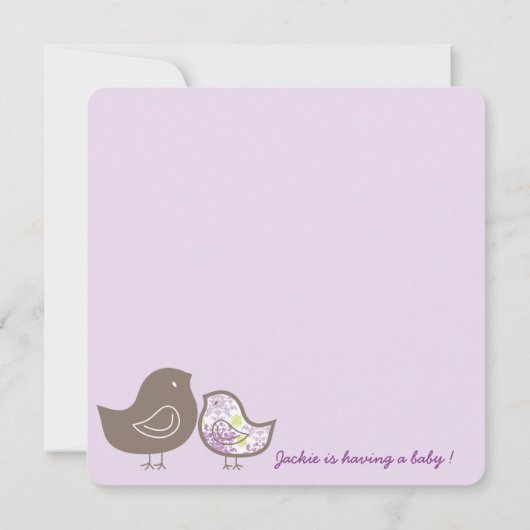 Invitation Whimsical Purple Damask Chicks Baby shower Invitat (Dos)