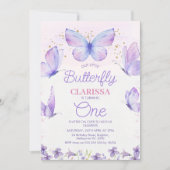 Invitation Whimsical Purple Notre Petit Papillon 1er Annivers (Devant)