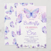 Invitation Whimsical Purple Notre Petit Papillon 1er Annivers (Devant / Derrière)
