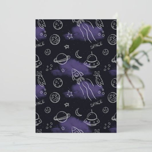 Invitation Whimsical Purple Outer Space Seamless Pattern (Debout devant)