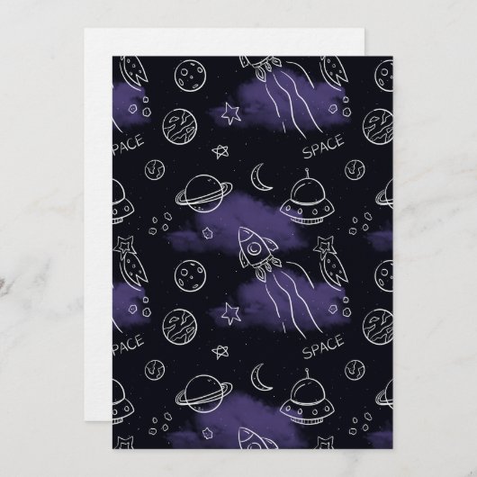 Invitation Whimsical Purple Outer Space Seamless Pattern (Devant / Derrière)