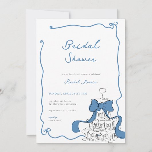 Invitation Whimsical Quelque Chose Bleu Bridal Shower Invitat (Devant)