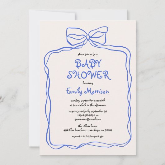 Invitation Whimsical Quirky Blue Bow Boy Baby shower (Devant)