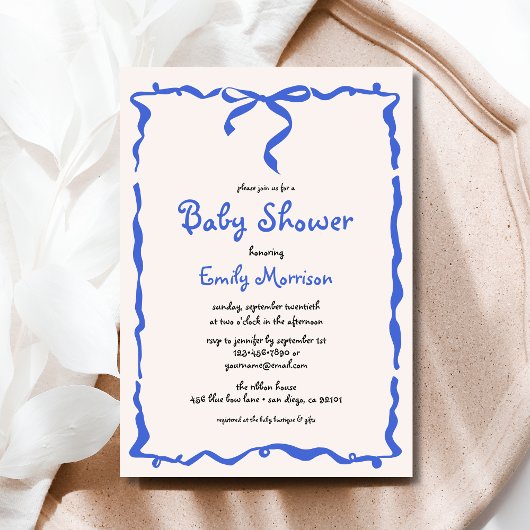 Invitation Whimsical Quirky Blue Bow Boy Baby shower