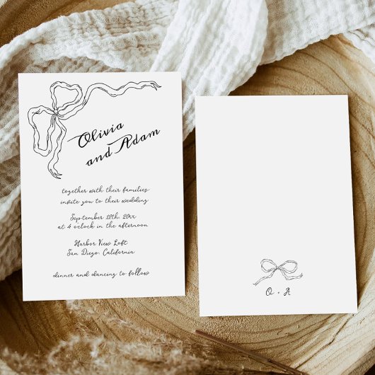 Invitation Whimsical Quirky Bow Handwriting Élégant Mariage