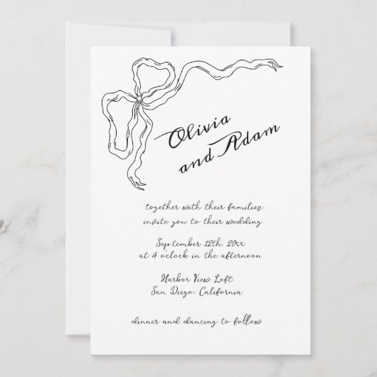 Invitation Whimsical Quirky Bow Handwriting Élégant Mariage (Devant)