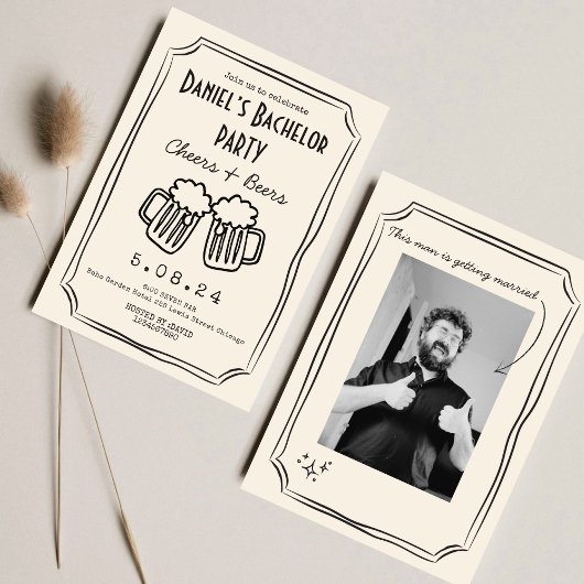 Invitation Whimsical Quirky Cheers et Bières Bachelor
