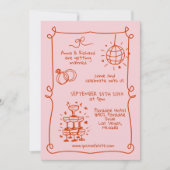 Invitation Whimsical Quirky DoodFrame Français Mariage rose (Devant)