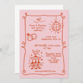 Invitation Whimsical Quirky DoodFrame Français Mariage rose (Devant / Derrière)