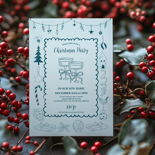 Invitation Whimsical Quirky Doodle Holiday