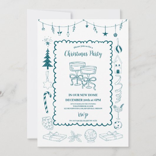 Invitation Whimsical Quirky Doodle Holiday (Devant)