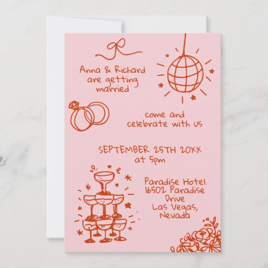 Invitation Whimsical Quirky Doodle photo amusant rose Mariage (Devant)