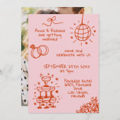 Invitation Whimsical Quirky Doodle photo amusant rose Mariage (Devant / Derrière)