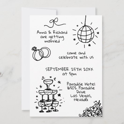 Invitation Whimsical Quirky Fun Doodle Mariage illustré (Devant)