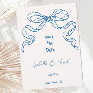 Invitation Whimsical Quirky Hand Drawn Blue Bow Enregistrer l