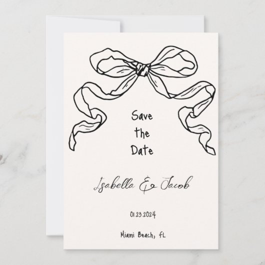 Invitation Whimsical Quirky Hand Drawn Bow Enregistrer la dat (Devant)