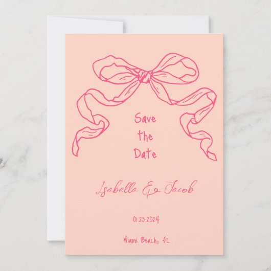 Invitation Whimsical Quirky Hand Drawn Pink Bow Enregistrer l (Devant)