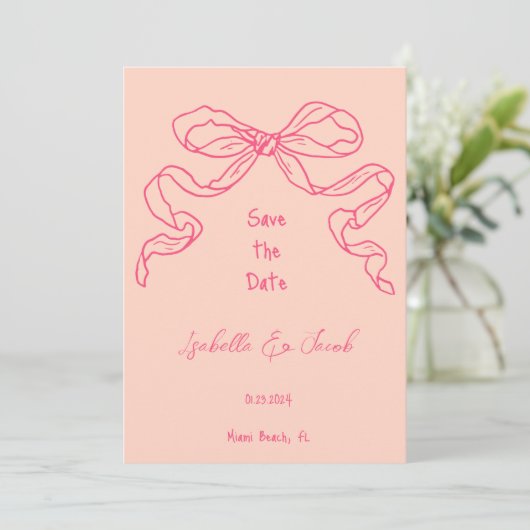 Invitation Whimsical Quirky Hand Drawn Pink Bow Enregistrer l (Debout devant)