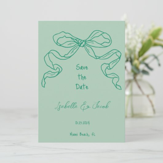 Invitation Whimsical Quirky Hand Drawn Sage Bow Enregistrer l (Debout devant)