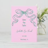 Invitation Whimsical Quirky Hand Drawn Sage Bow Enregistrer l (Debout devant)