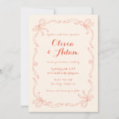 Invitation Whimsical Quirky Main tiré Orange Bow Mariage (Devant)