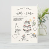 Invitation Whimsical Quirky Mariage de gâteau tiré à la main (Debout devant)