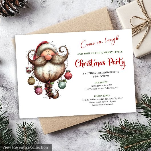 Invitation Whimsical Quirky Santa Watercolor Christmas Invite