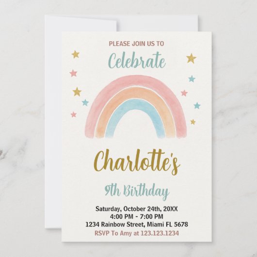 Invitation Whimsical Rainbow Birthday (Devant)