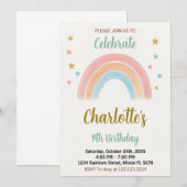 Invitation Whimsical Rainbow Birthday (Devant / Derrière)
