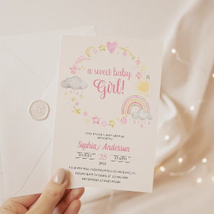 Invitation Whimsical Rainbow & Stars Baby shower C'est une fi