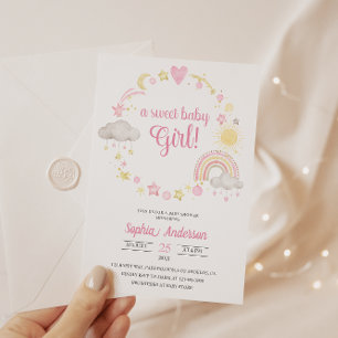 Invitation Whimsical Rainbow & Stars Baby shower C'est une fi
