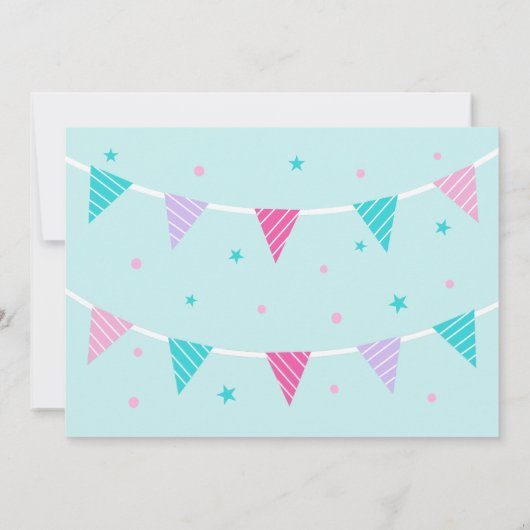 Invitation Whimsical Rainbow Unicorn Aqua 5e anniversaire (Dos)