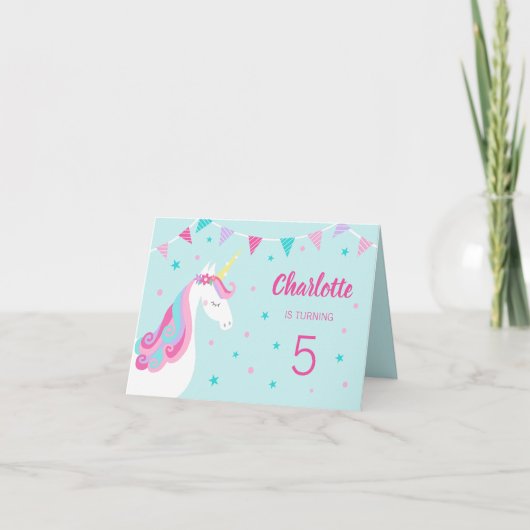 Invitation Whimsical Rainbow Unicorn Aqua 5e anniversaire (Devant)