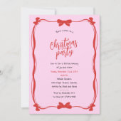 Invitation Whimsical Red and Pink Bow Christmas Party (Devant)