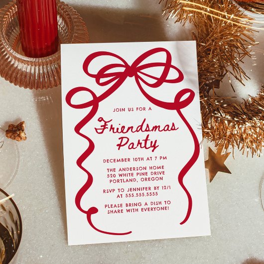 Invitation Whimsical Red Bow Friendsmas Christmas Party