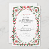 Invitation Whimsical Red Bow Printable Christmas Menu Card (Devant / Derrière)