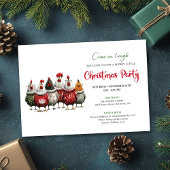 Invitation Whimsical Red Green Chickens Christmas Party