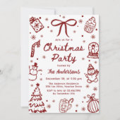 Invitation Whimsical Red Hand Drawn Quirky Christmas Party (Devant)
