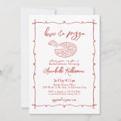 Invitation Whimsical Red Love Pizza Fête des mariées tirée à (Devant)